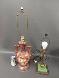 lot 69 image: Vintage Porcelain Table Lamp with Rococo Style, Plus Brass and Jadite Base Lamp