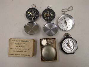 lot 91 image: Vintage Pocket Compasses Collection Including Longines-Wittnauer Air Forces 1941