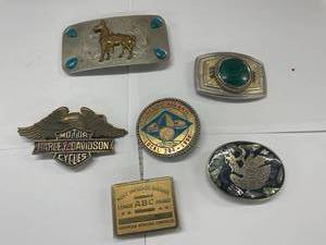 lot 92 image: Vintage Southwest, etc. Belt Buckles Lot with Harley Davidson Emblem Collectibles