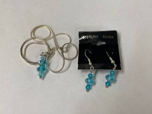 lot 116 image: Blue Crystal Beaded Necklace & Sterling Silver Earrings Jewelry Set
