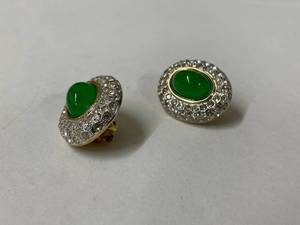 lot 118 image: Vintage Designer-Stamped Green Stone Costume Earrings with Crystal Accents