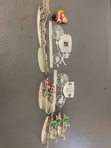 lot 128 image: Group including Hallmark Pewter Figurines Set Open-Topped Surreys Stagecoaches Steam Engines