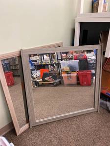 lot 230 image: Set of Large Decorative Wall Mirrors with Light Wood Frame 38-in for Home or Office