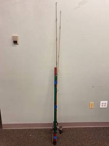 lot 235 image: Vintage Fishing Rod with Reel Antique Anglers Spinning Equipment