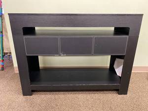 lot 237 image: Modern Black Wooden Entryway Console Table with Drawers and Lower Shelf