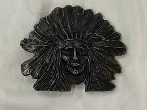 lot 253 image: Vintage Bergamot Brass Works Belt Buckle Chief Headdress USA