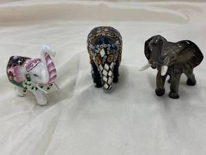 lot 256 image: Set of 3 Intricate Elephant Figurines Ceramic Mosaic Glass Collectibles