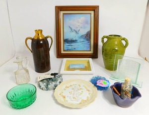 lot 17 image: Framed & Matted Picture-Wine Jug-Vinegar Container-Etc.