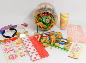 lot 19 image: Container Of Tinker Toys-Tissue Paper-Party Items-New Years Headband Etc