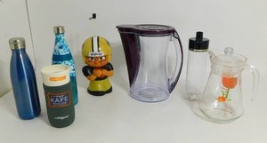 lot 25 image: Glass, Plastic Beverage Containers Pitchers Etc