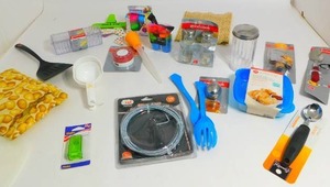 lot 38 image: Ice Cream Scoop-Good Living Plastic Storage Containers-Tea Ball-Fork & Spoon-Salt & Pepper Shakers- Etc.