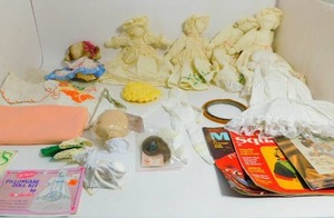 lot 49 image: Craft Items-Pillow Case Doll Kit-Embroidery Thread-Two Instruction Magazines, Inc.