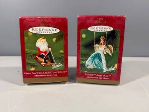 lot 22 image: Set of 2 Hallmark Keepsake Barbie Ornaments Winter Fun and Angel of Joy