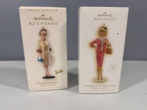 lot 26 image: Set of 2 Hallmark Barbie Ornament Dolls - Preferably Pink and Evening Splendor