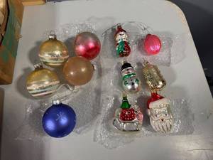 lot 40 image: Set of 10 Vintage Glass Christmas Ornaments with Unique Designs