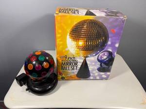 lot 55 image: Lite FX 9 Inch Rotating Mirror Ball Set with Spotlight and Lighted Ball