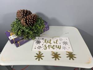 lot 61 image: Holiday Time Multicolor Chili Pepper Swag with Let it Snow Sign and Pinecones