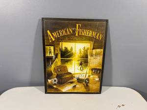lot 64 image: Framed Vintage American Fisherman Artwork