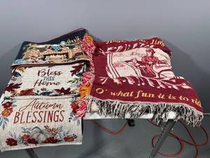 lot 79 image: Decorative Tapestry Throw and Three Runners - Holiday Themes