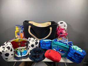 lot 92 image: Fun Poolside Collection with Bag, Swim Gear, Sidewalk Chalk, and Beach Toys