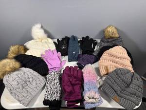 lot 93 image: Collection of Womens Winter Hats and Gloves including Various Styles and Colors