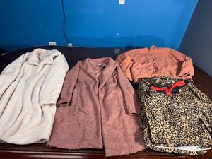 lot 100 image: Lot of 4 Womens Jackets Angashion Coat, a.new.day Fuzzy Jacket, J.Crew Leopard Print Rain Jacket, Universal Threads Jacket