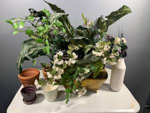 lot 105 image: Decorative Plant Arrangement with Various Pots and Planters