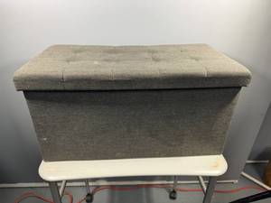 lot 110 image: Gray Fabric Storage Ottoman with Button Tufting