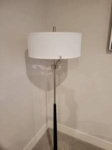 lot 60 image: Modern Floor Lamp. Black & Brushed Nickle Silver.