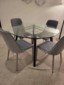 lot 61 image: Game Table or Kitchen Dining Table. Fabric covered chairs
