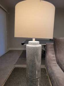 lot 66 image: A pair of Scandinavian Style Table Lamps in Silver and White.