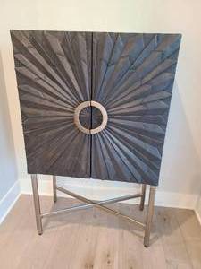 lot 1 image: Sunburst Regency Bar Cabinet. Reclaimed Hardwood.