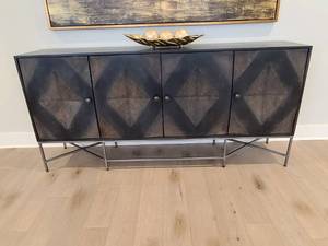 lot 29 image: Hogarth  Two-Tone Brown Solid Wood.  Silver Frame 4 Cabinet Sideboard