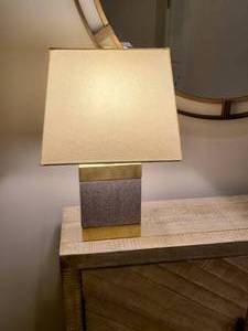 lot 40 image: Shagreen  3 way Table Lamp. Brass Steel Base.