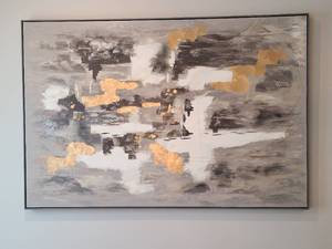 lot 49 image: A large multi colored Painting. 73 x 49 x 2.