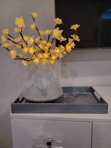 lot 15 image: Charming Tray and Lighted Flower Vase Ensemble.