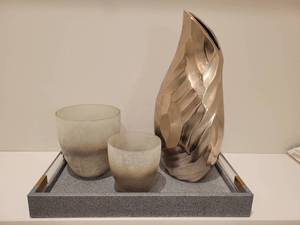 lot 27 image: Tray & 3 Vase Grouping.