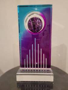 lot 75 image: Shlomi Haziza Lucite Acrylic Table Sculpture. Ball in Cutout. Signed and Labeled.