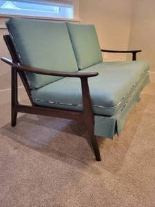 lot 76 image: A Fine Danish - Denmark MCM Loveseat with replaced upholstery and replaced webbing.