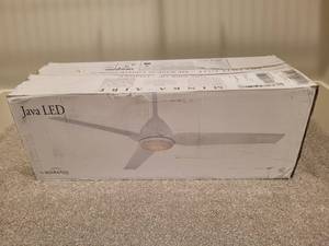 lot 81 image: Minka Aire Ceiling Fan. Java LED. New In Box. Silver Blades.