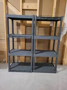 lot 93 image: 2 Four Shelf Plastic Storage Shelves.