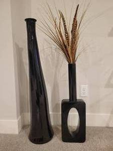 lot 96 image: 2 Large Modern Black Vases.