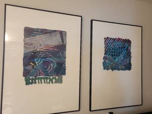 lot 108 image: A set of 3 Mixed Media Colorful Framed Paper Art by S.C. Dahl