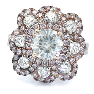 2.73 Carat Natural Fancy Pink & White Diamond Halo Flower Ring in 18k Two-Tone Gold $28,590 Appraisal Included VIDEO