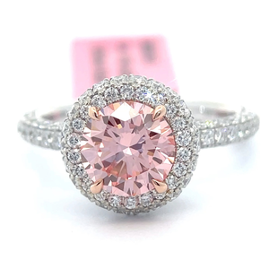 2.63 Carat Fancy Pink & White Diamond Halo Ring in 14k White Gold (Report Included) $5,995 Retail Tag Attached VIDEO