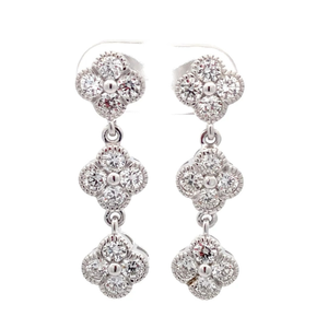 NEW 1.78 Carat Diamond Flower Trio Linear Dangle Earrings $1,999 Retail