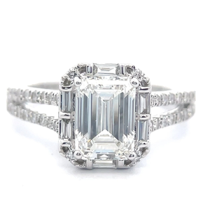 Emerald Cut 2.50 Carat Diamond Halo Split Shank Ring in 14k White Gold $3,990 Retail VIDEO