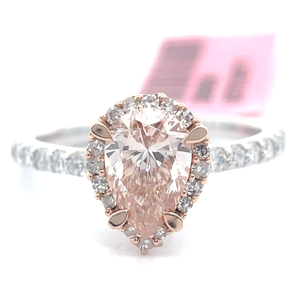 NEW 1.50 Carat Fancy Pink Diamond & White Diamond Pear Halo Ring in 14k Two-Tone Gold $2,995 Retail VIDEO