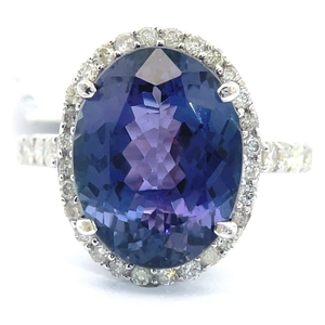 7.88 Carat Oval Cut Tanzanite & Pav Diamond Halo Ring in 14k White Gold $21,870 Appraisal Included VIDEO