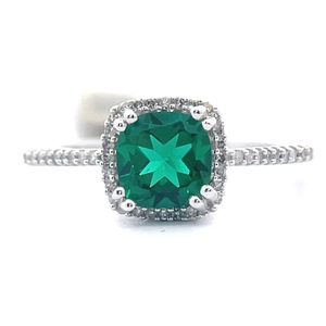 Cushion Created Emerald & Natural Pav�Diamond Cathedral Ring in White Gold VIDEO